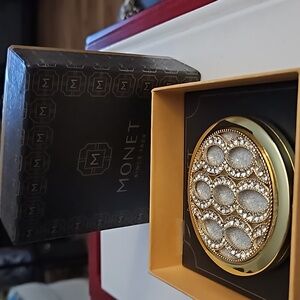 Monet Compact Double Mirror Gold Tone Crystal Circles